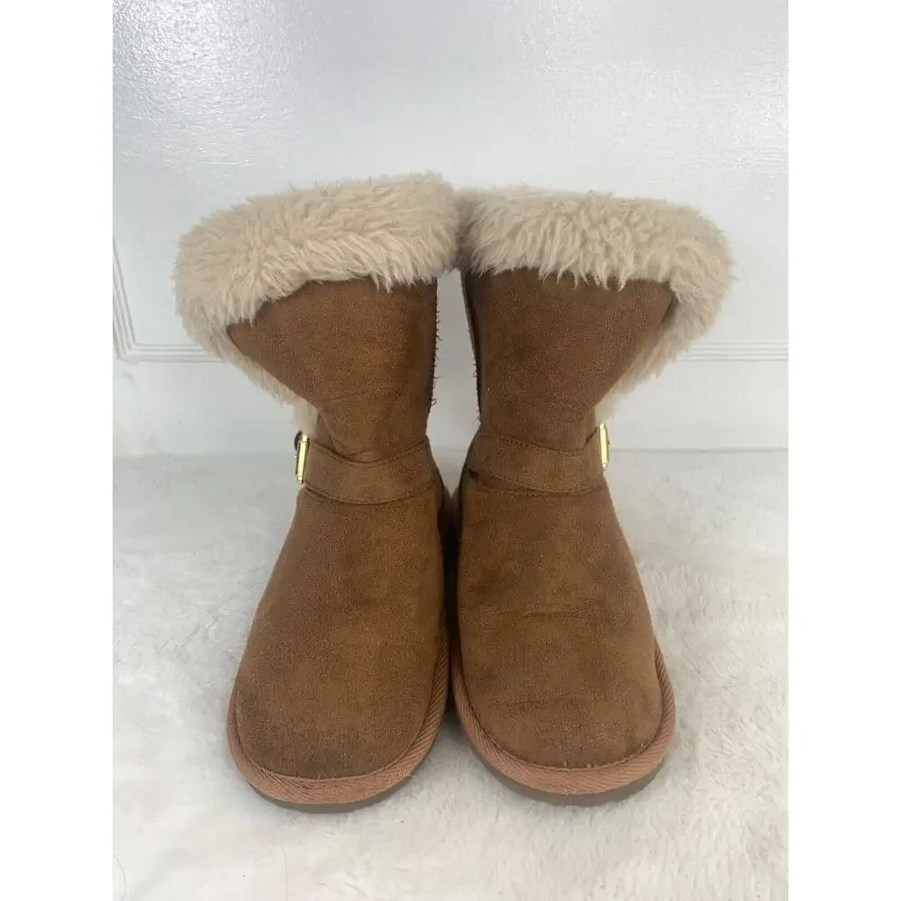 Place Brown Suede Girls Boots With Faux Fur Lining & Buckle Size 2